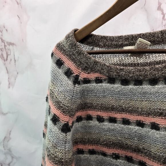 Sundance Sweater Womens Medium Brown Blue Stripe Lambswool Mohair Angora - Picture 2 of 11